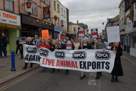 Protest march from Sheerness High Street to the docks to protest about live animal exports in 2007.