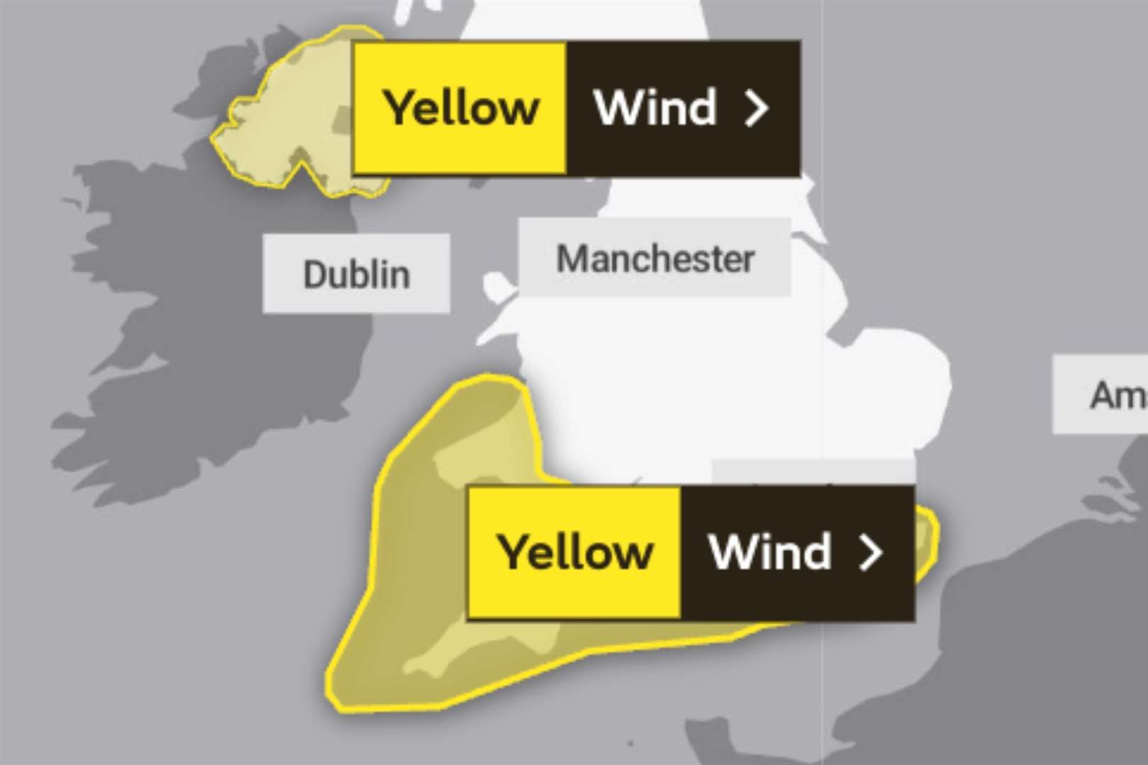 A yellow weather warning for wind has been issued across Kent. Picture: Met Office