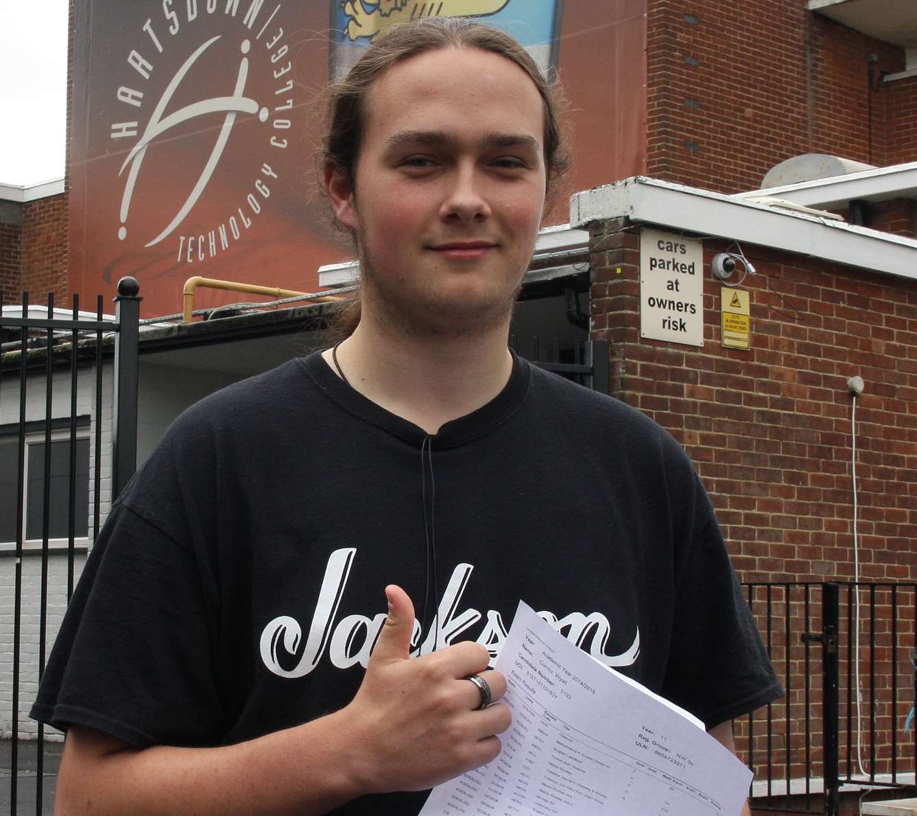 Connor Wyatt with his results at Hartsdown Academy
