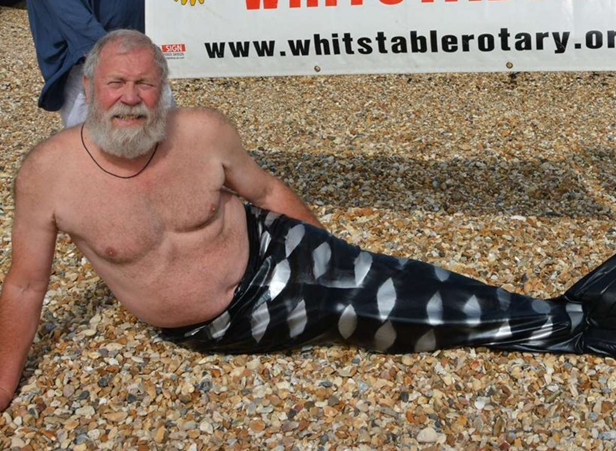 Whitstable rotary club president David Cavell accidentally buys gimp suit  when ordering merman costume for Kent Air Ambulance sponsored swim