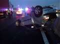 Delays after car overturns in M25 crash