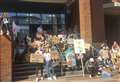 Climate change campaigners gather outside council offices 