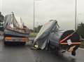 Motorway reopens after shed load damages road surface
