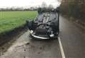 Overturned car prompts weather warning from police
