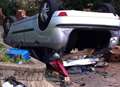 Drink-drive arrest after car overturns onto roof