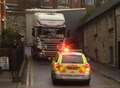 Lorry blocks town centre road