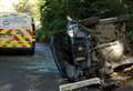Car overturns in country lane