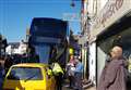 Bus hits scaffolding in town centre
