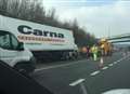 Queues clear after lorry crashes into barrier