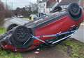 Car overturns in third crash at roundabout in weeks