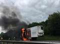 Lorry bursts into flames on motorway