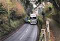 Bus and lorry block country lane