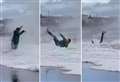 Video shows moment man sent flying by huge wave