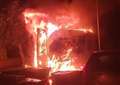 Raging fire destroys work van