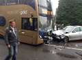 Six people treated after bus smash