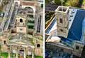 Drone pictures reveal derelict dockyard church restoration progress