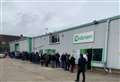 Long queues at factory for anti-bacterial products 