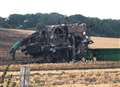 Combine harvester gutted by fire 
