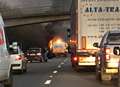 Crane catches fire on motorway 