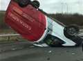 VIDEO: Van ends up on roof after crash