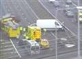 Delays clear after van crashes into barrier