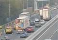 Three-mile queues on M20 after lanes blocked