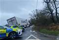 Road shut after lorry ends up in ditch