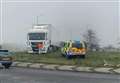 Lorry driven on top of roundabout