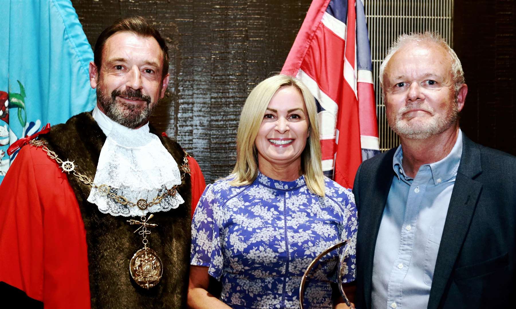 Kerry Holmes and Peter Scutts with Cllr Peter Scollard at the Community and Civic Awards 2023. Picture: Gravesham Borough Council