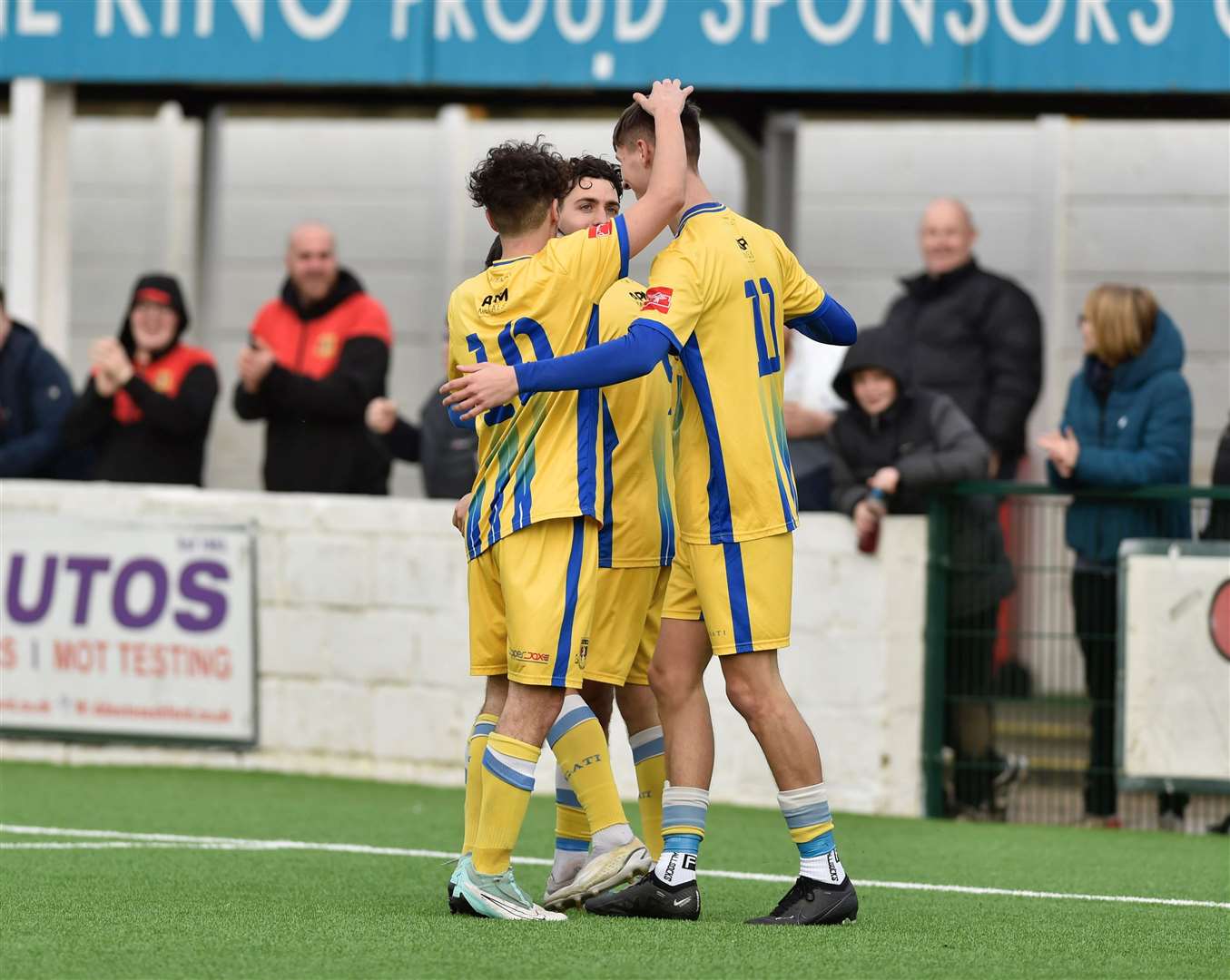 Mitchell May, right, is congratulated on one of his two goals. Picture: Ian Scammell