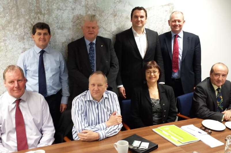 From back left, Locate in Kent's Paul Wookey, Harrisons' Brian Cox, Quinn Estates' Mark Quinn, DHA Planning's David Hicken, from front left, Gallagher Group's Nick Yandle, Kent Developers Group's Nick Fenton, Liberty Property Trust's Caroline Binns and Kent Science Park's James Speck