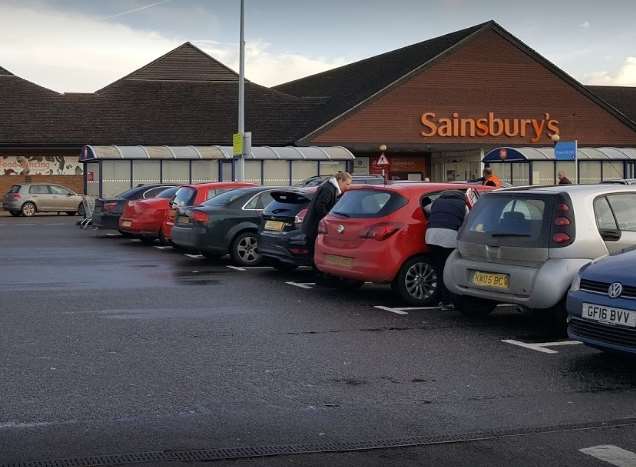 Gridlocked: Sainsbury's car park.