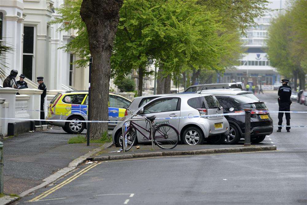 Picture: Terry Applin/The Argus, Brighton. Hove scene of shooting. The road is closed off to the general public as police carry out house-to-house inquiries.