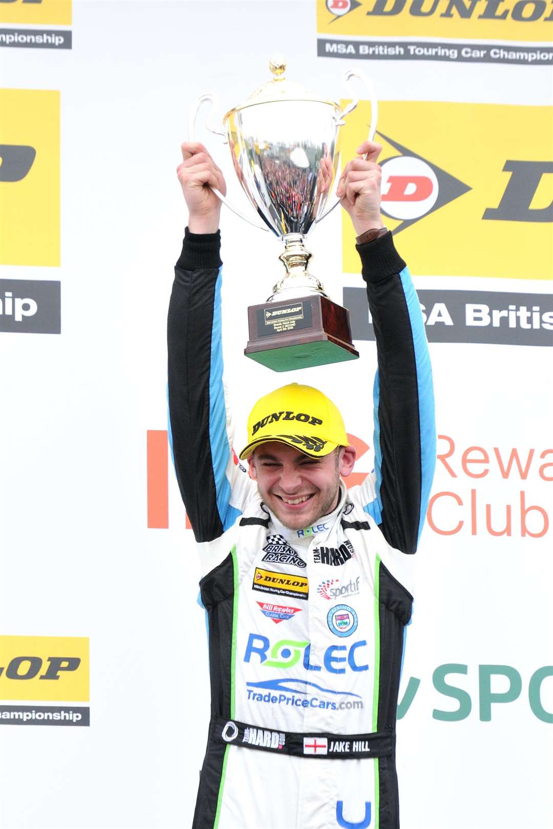 An emotional Jake Hill on the race two podium. Picture: Simon Hildrew