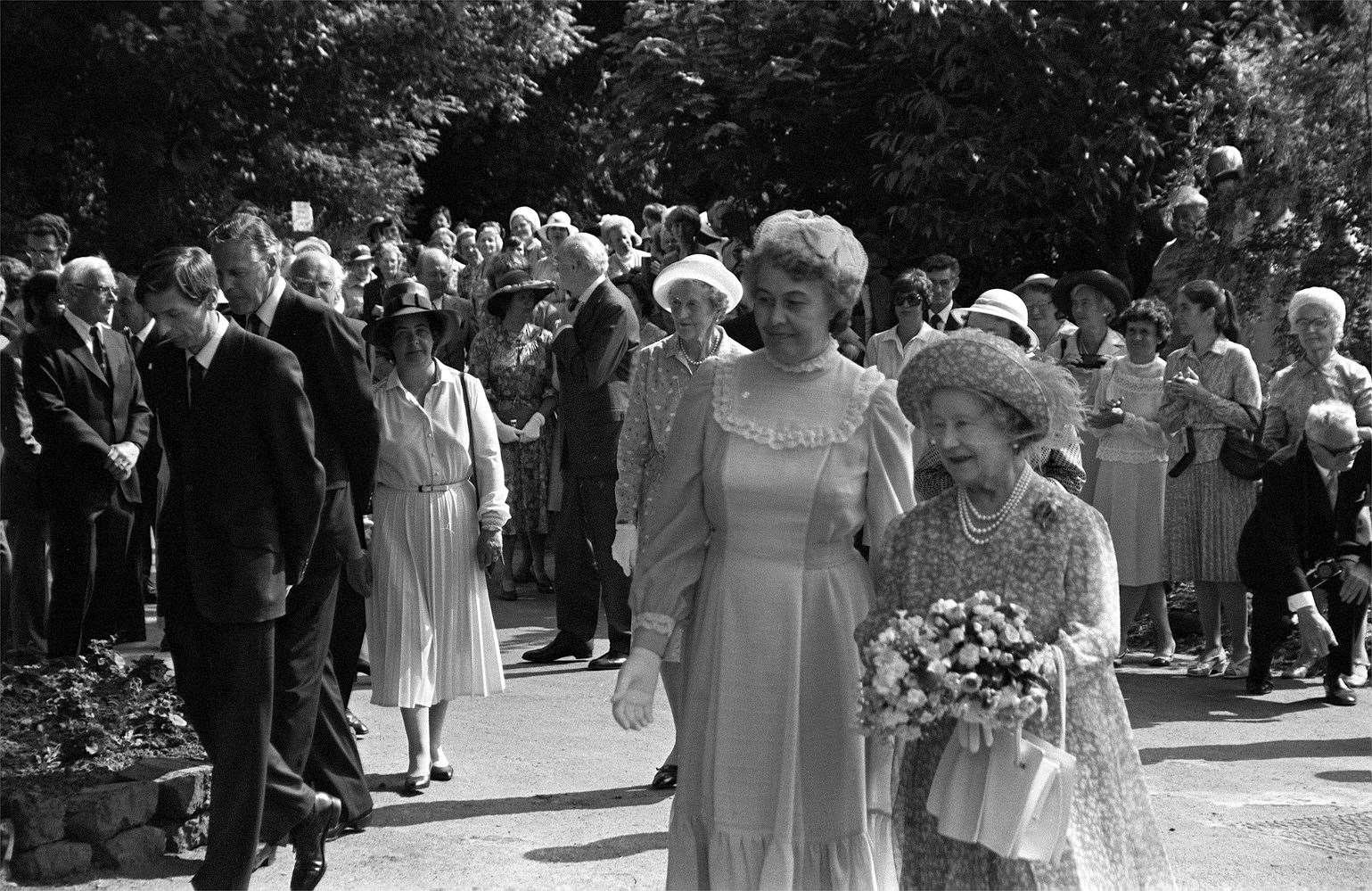 The Queen Mother at the opening of the Pilgrims Hospice in Canterbury in 1982