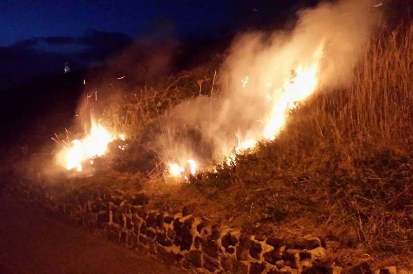 An area of grass caught fire on the Great Lines. Picture: Bradley Selby