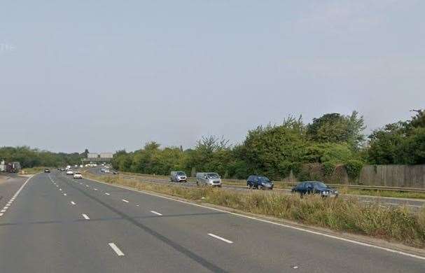 One lane is closed on the A20. Picture: Google Maps