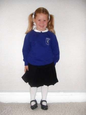 Molly Bubb, proud in her new school uniform