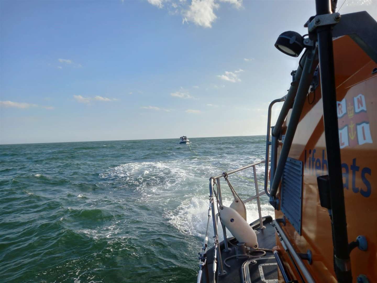 Dungeness RNLI saved two people onboard a yacht with engine failure. Picture: RNLI/Craig Edwards