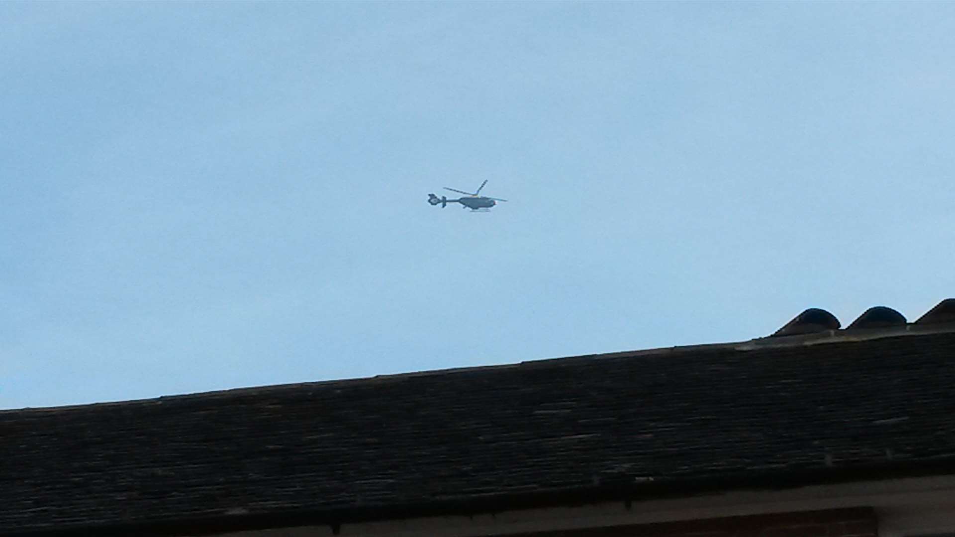 The helicopter seen above the town centre