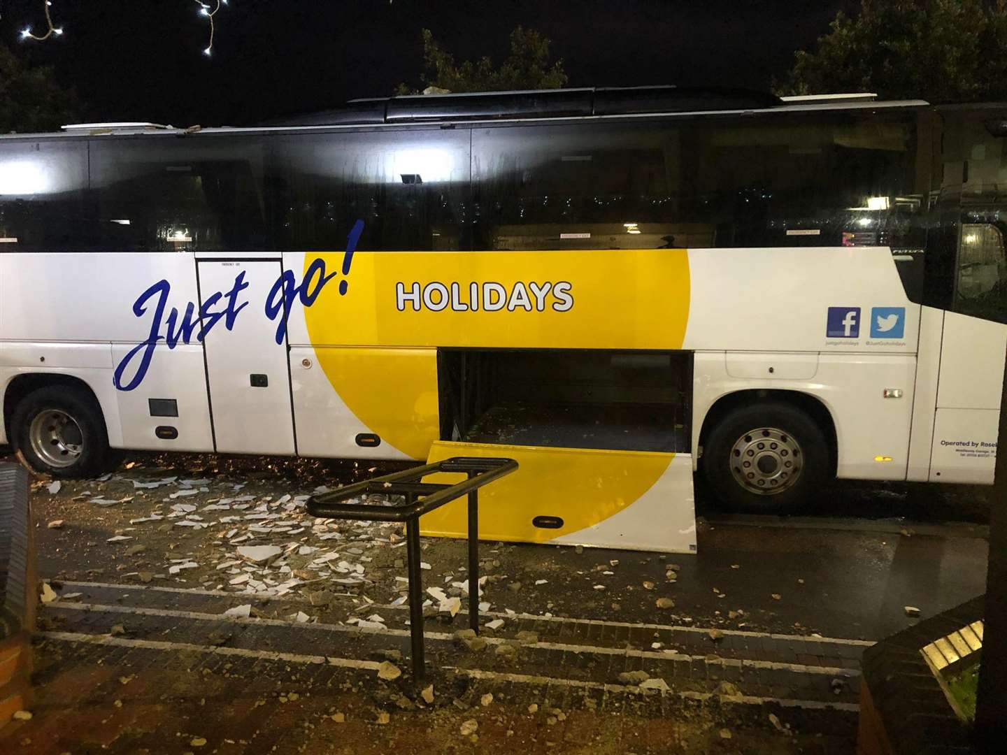 The Just Go Holidays coach was parked up near the entrance to the hotel. Picture: Jenson Bailey