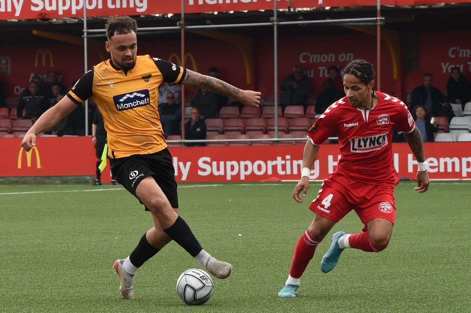 Michael Phillips in action during Maidstone's 4-0 success at Hemel Picture: Steve Terrell