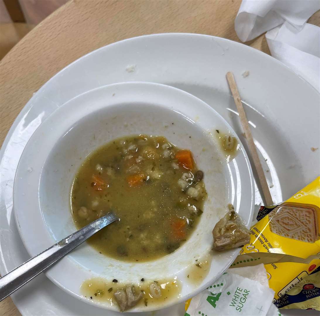The soup at Asda which Georgia Palmer was served - the meat chunks can be seen on the bowl. Picture: Georgia Palmer