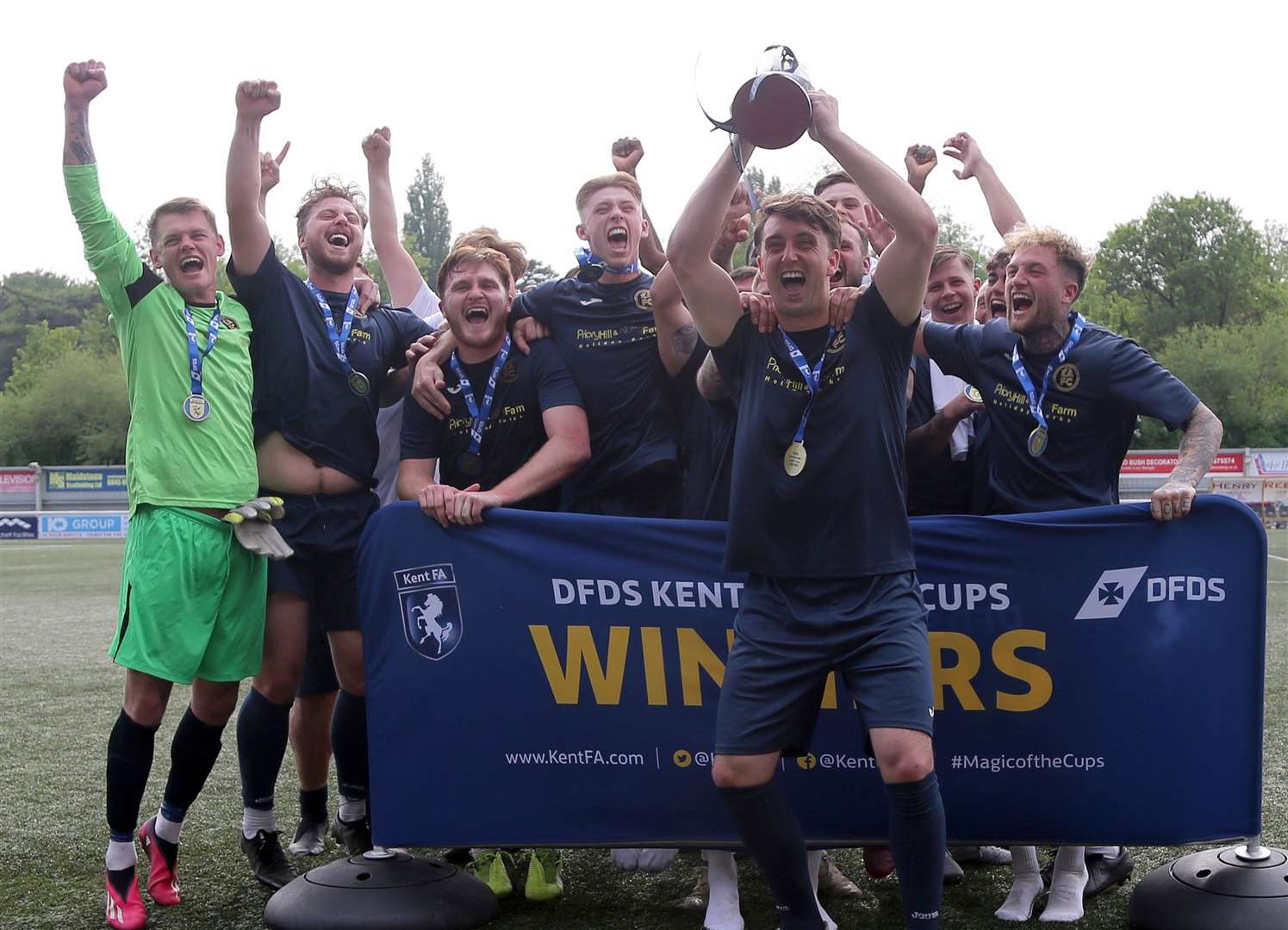 Eastern Athletic celebrate winning the DFDS Kent Sunday Junior Cup Final. Picture: PSP Images