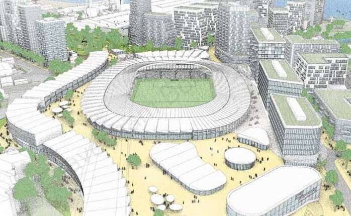 The 8,000-seater stadium would form the heart of the development. Picture: Gravesham planning portal/ Landmarque Property Group
