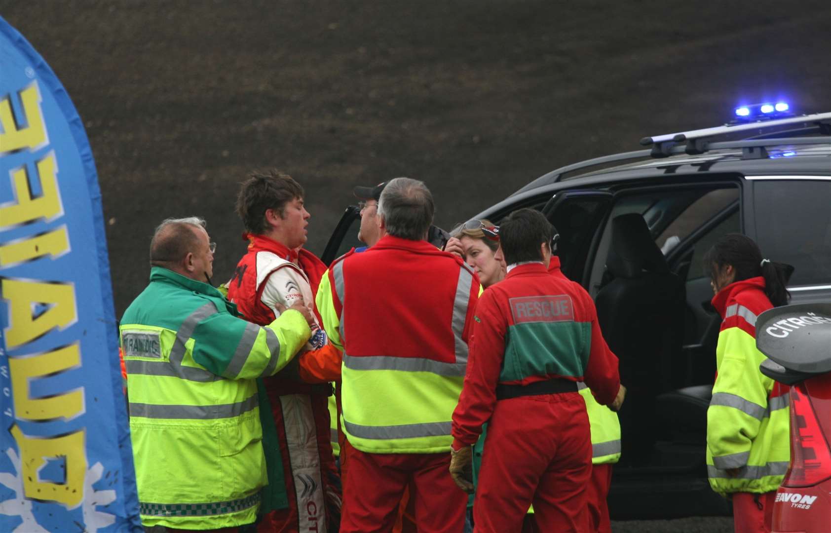 Doran is assessed by the Lydden medical team following his 2010 crash. Picture: Kerry Dunlop