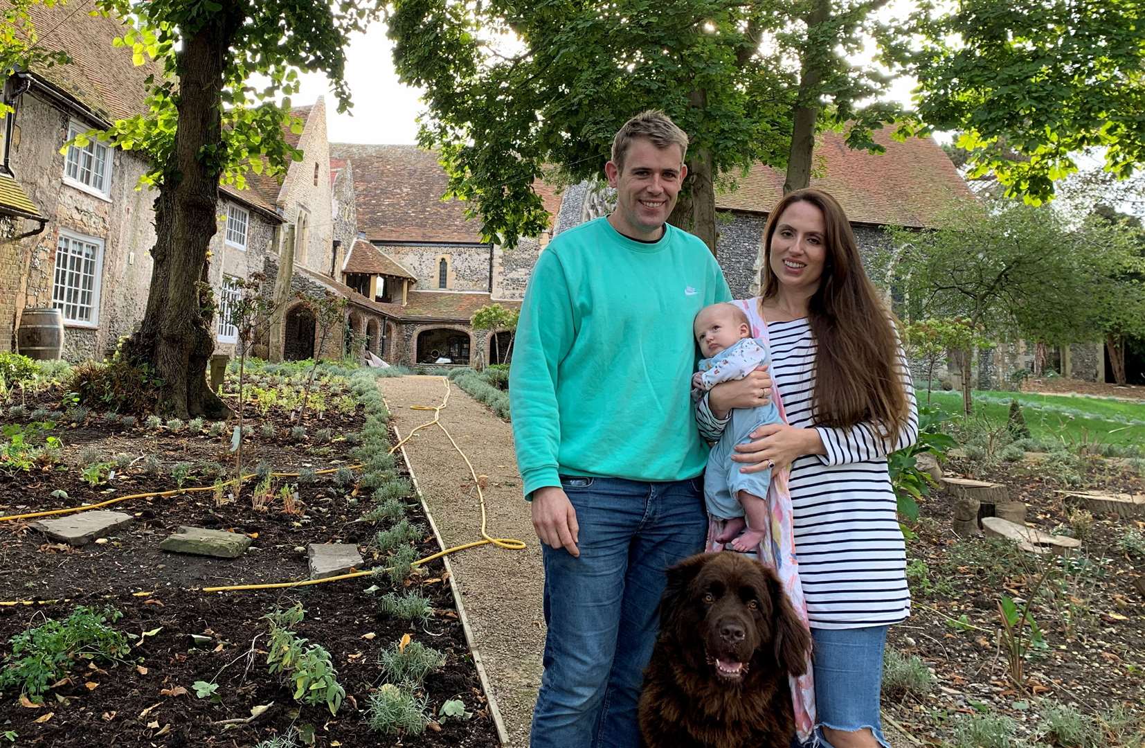 Owners of Salmestone Grange in Margate Jenny and Henry Pelly, pictured with their youngest daughter and their dog Moose
