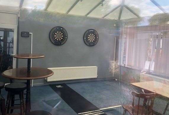 The conservatory at the back of the Snodland pub had a matching pair of dartboards but there’s no pub team anymore and it didn’t look as if they’re used too often