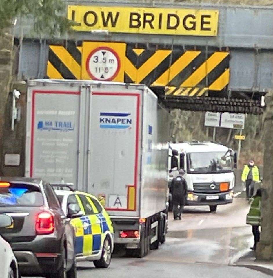 A lorry has hit a railway bridge in Kearsney. Picture: Scott Janaway