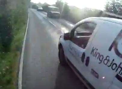 This van almost ran into oncoming traffic when overtaking a cyclist on Plough Wents Road, Chart Sutton